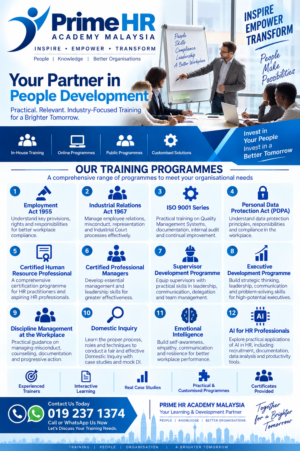 Prime HR Academy Malaysia — full training programmes catalog, one-page overview
